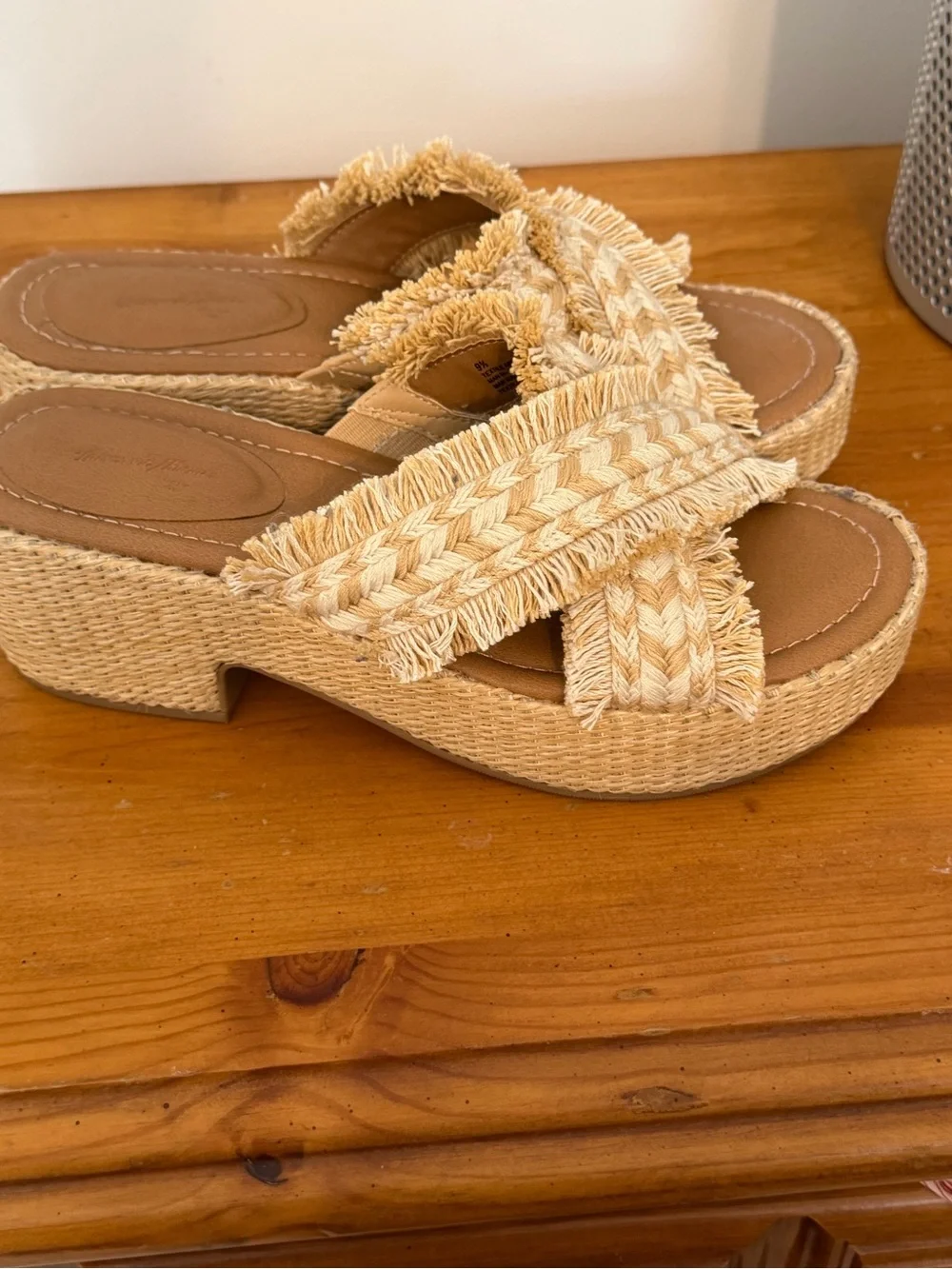 Universal Thread Natural Tan Braided Fringe Espadrille Slides